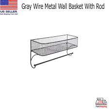 Gray Wire Wall Storage Basket With Rod
