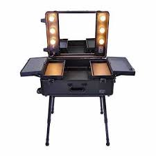 black makeup trolley case with led bulb
