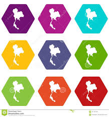 Thailand Map Icon Set Color Hexahedron Stock Vector