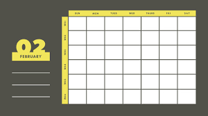 Yellow And Gray Weekly Blank Calendar Template February