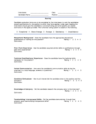 Candidate Evaluation Form Sample Interviewer Templates