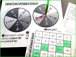 Solving Equations Spinner Bingo Math