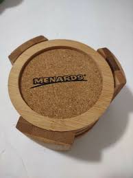 4 menards wooden and cork coasters with