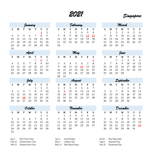 Chinese new year 2021 is on friday, february 12, the first day of the year for the chinese lunar calendar also known as the lunar new year. Printable Singapore 2021 Calendar With Holidays Pdf Calendar Dream