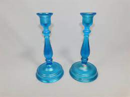 2 vintage iridescent blue celeste glass