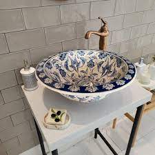 Bathroom Blue Vessel Sink Ceramic