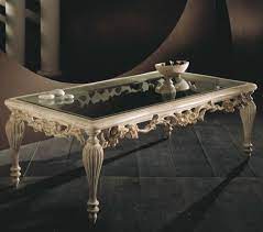 Carved Coffee Table With Glass Top