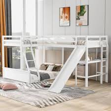 Godeer White Twin Over Full Bunk Bed