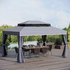 Outsunny 13 X 10 Soft Top Gazebo Double Roof Canopy With Vented Mesh Sidewall Strong Aluminum Frame Dark Grey Aosom Canada