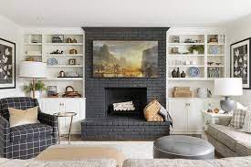 Brick Fireplace With Built In Cabinets