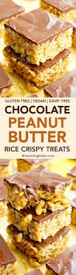 Can you say.caramel peanut butter rice krispy treats? Chocolate Peanut Butter Rice Crispy Treats Vegan Gluten Free Dairy Free Beaming Baker