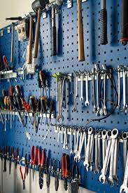 variety of tools organized and hanging
