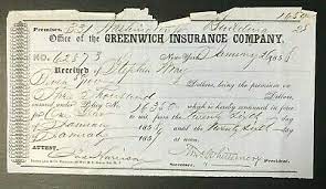 Check spelling or type a new query. Receipt Greenwich Insurance Company New York Ny 1858 Ebay
