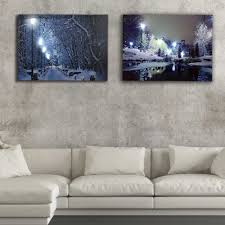 Lighted Canvas Print City Park With Street Lights In Winter Wall Decor Led Canvas Picture Art Painting Christmas Decorative Gift