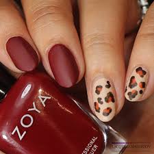 matte burgundy leopard print nail