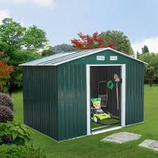 9 X 10 Ft Large Outdoor Green Metal Storage Shed With Gable Roof Green
