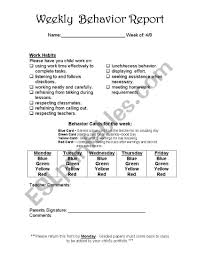 English Worksheets Weekly Behavior Chart Adapted From
