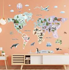 Large Wall Stickers Animal World Map