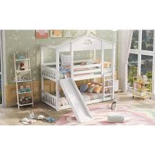 white detachable twin house bunk bed