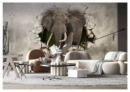 3d Elephant Crashes Into Room Wallpaper
