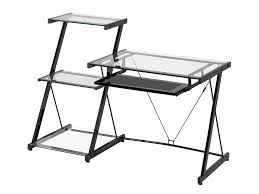 While the base material of a glass desk is often black, the material and finish of components like desk legs, storage drawers, and keyboard trays vary considerably. Desks Z Line Designs Inc