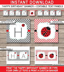 Ladybug Party Banner Template Birthday Banner Editable Bunting