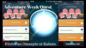 ADVENTURE WEEK 2018 QUEST EVOLVE AN OMANYTE OR KABUTO IN POKEMON GO -  YouTube
