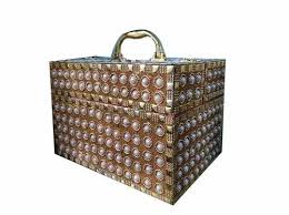 brown wooden pearl work makeup case at