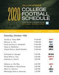 Cw6 news at 10 10:00pm extra 11:00pm tmz 11:30pm: This Weekend S College Football Tv Schedule Yellowhammer News Yellowhammer News