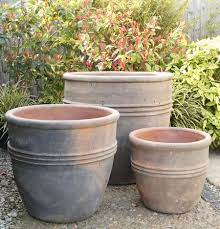 Large Old Stone Inca Round Garden Pots