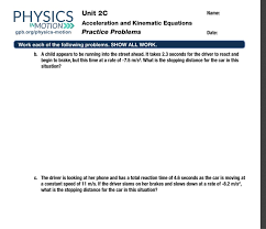 Solved Name Unit 2c Physics Inmotion