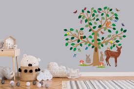 Woodland Scene Wall Stickers With Tree