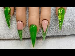 acrylic nail art glitter fairy green