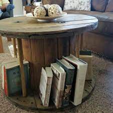 Wooden Electrical Spool Table Bookshelf
