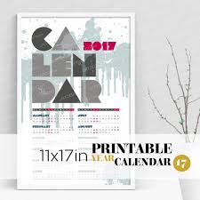 Color Splash Full Year Printable Calendar 2017 11x17 Poster Cambridge Blue Designer Style Wocado Store