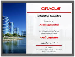 Oracle 10 Years Service Award Certificate