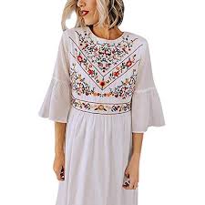 Summer Flared Sleeve Boho Print Loose Dress For Women At