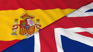 Flags of Spain and the United Kingdom - Split Spanish Flag and British Flag  3D Illustration Stock Illustration | Adobe Stock