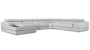 Wynn Silver Gray Leather Sectional Sofa With Adjustable Headrests Left Chaise