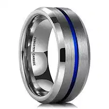 Women&#39;s Or Men&#39;s Tungsten Carbide Wedding Band Matching Rings,Silver Tone  Matte Finish Ring With Blue Line Groove And Beveled Edges With Mens And  Womens For Width 4MM 6MM 8MM 10MM