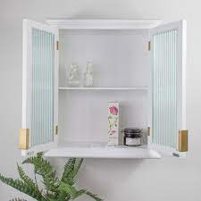 White Reeded Glass Wall Cabinet Shelf