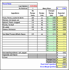 food cost excel template free