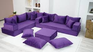 Velvet Fabric Purple L Shaped Couch