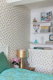 polka dot wallpaper on wall and chest