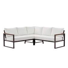 Hampton Bay West Park Black Aluminum Outdoor Patio Sectional Sofa Seating Set With Cushionguard White Cushions