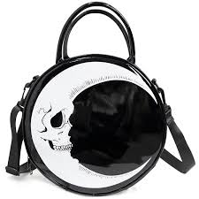 black and white skull moon round bag
