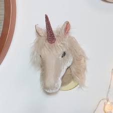 wall mounted pink glittery unicorn head