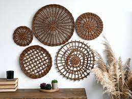 Set Of Brown Wicker Hanging Baskets