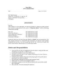 The appointment letter goes into great detail of what is expected of the new employee and the role. Appointment Letter Financial Adviser Economies