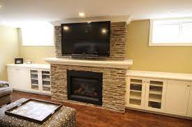 basement recreation room with new stone